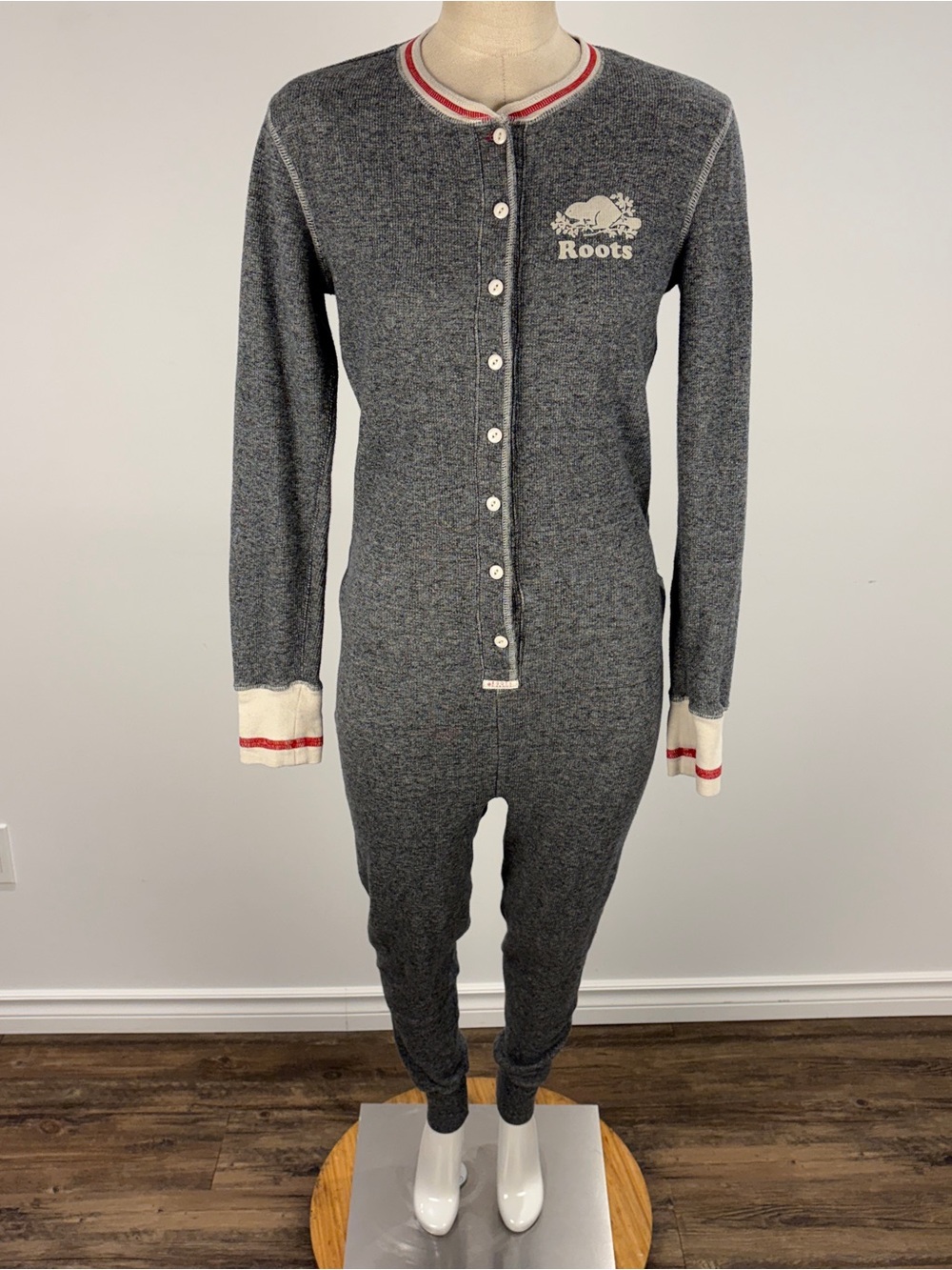 Roots Canada Heritage Salt & Pepper Cabin One-Piece Henley Onesies Lounge Medium